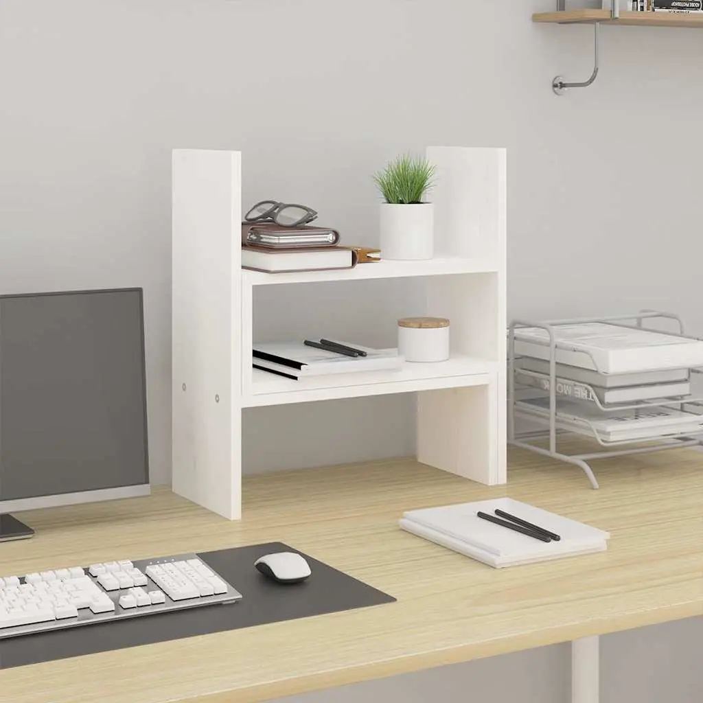 White Adjustable Solid Pine Wood Monitor Stand