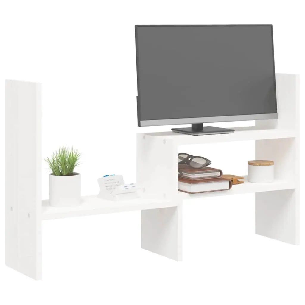 White Adjustable Solid Pine Wood Monitor Stand