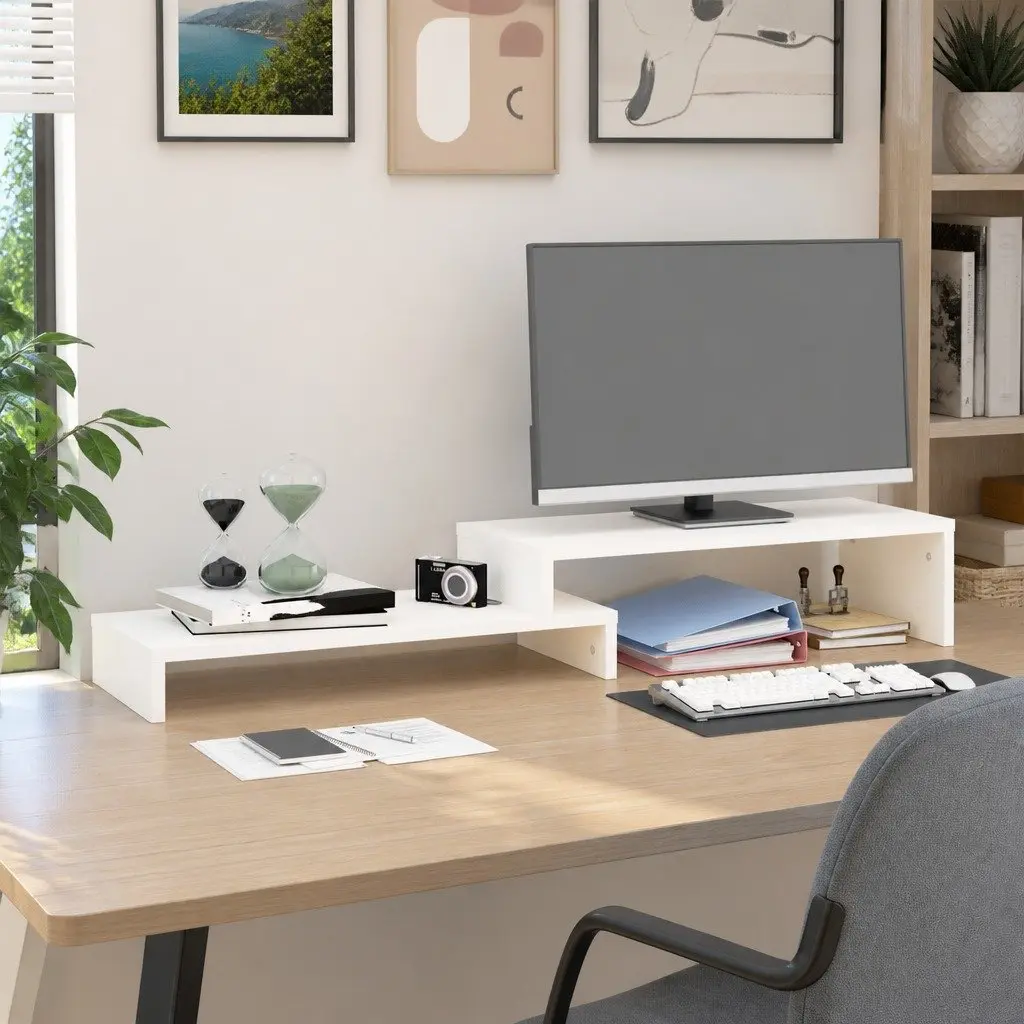 Adjustable White Pine Monitor Stand for Computer Desk