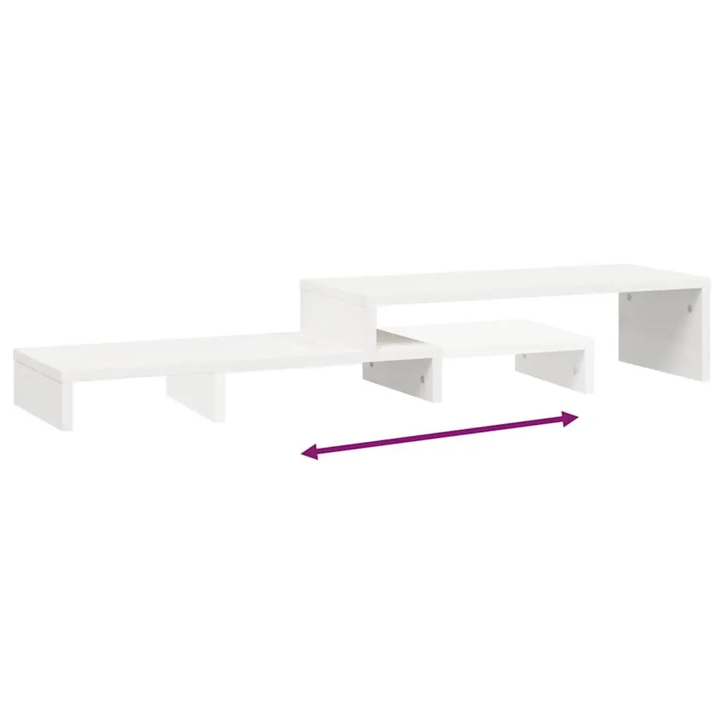 Monitor Stand Solid Pine Wood Adjustable 52-101cm White Riser Storage Computer Desk