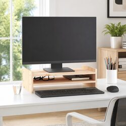 Solid Wood Pine Monitor Stand with Storage