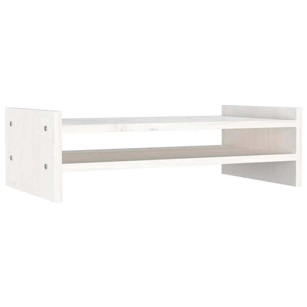Monitor Stand Solid Pine Wood White Desk Riser with Integrated Storage