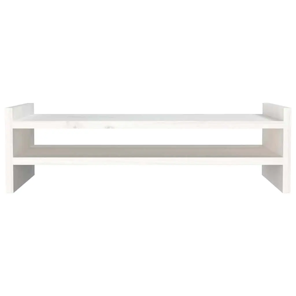 Monitor Stand Solid Pine Wood White Desk Riser with Integrated Storage