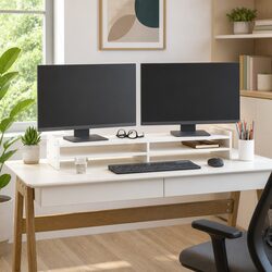 White Solid Wood Monitor Stand 100x27x15 cm for Desks