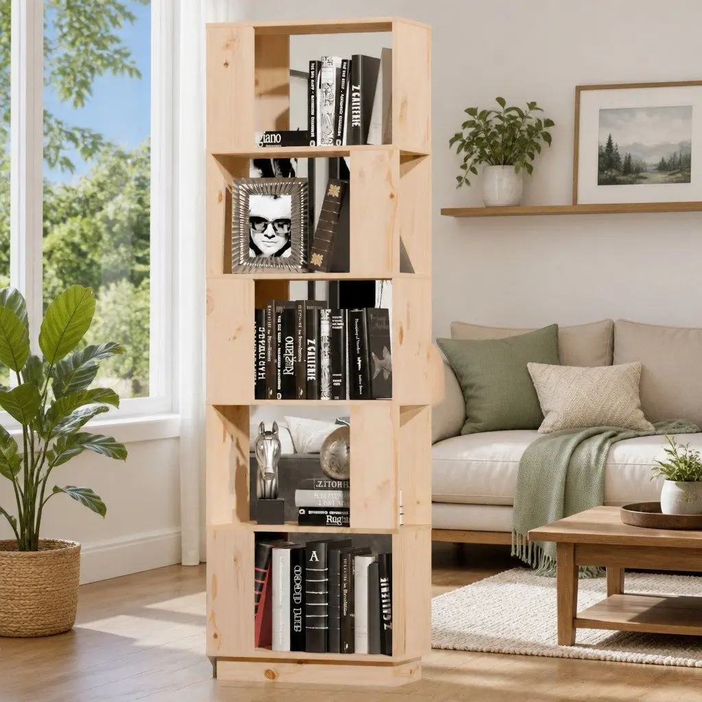 Solid Wood Pine Book Cabinet Room Divider Bookshelf Storage 51x25x163.5cm Brown
