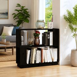 Book Cabinet Room Divider Black Solid Pine Wood Bookshelf Storage Shelves