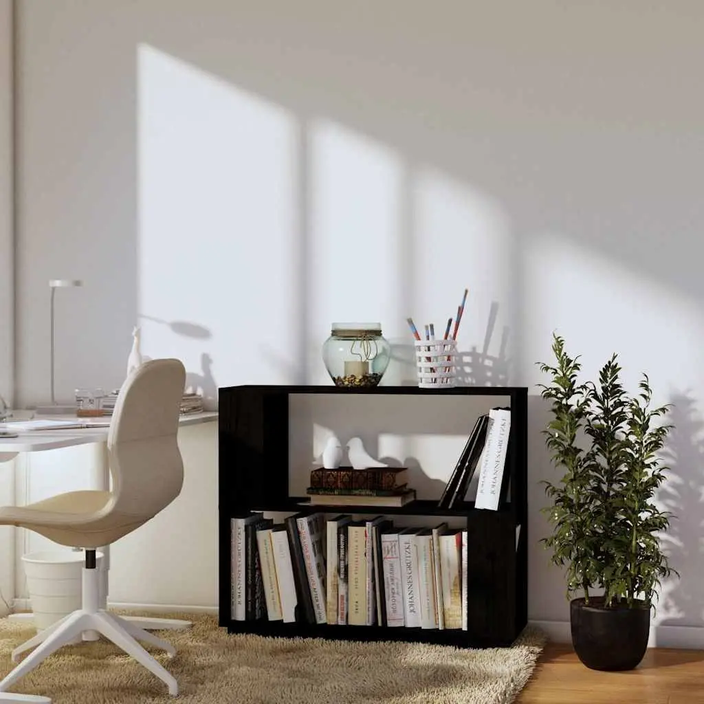 Solid Pine Wood Black Book Cabinet with Dual Function