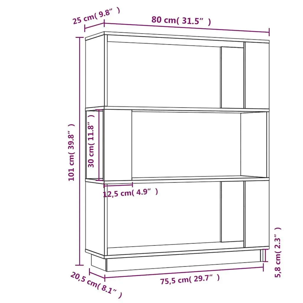 Solid Pine Wood Book Cabinet 80x25x101cm Room Divider