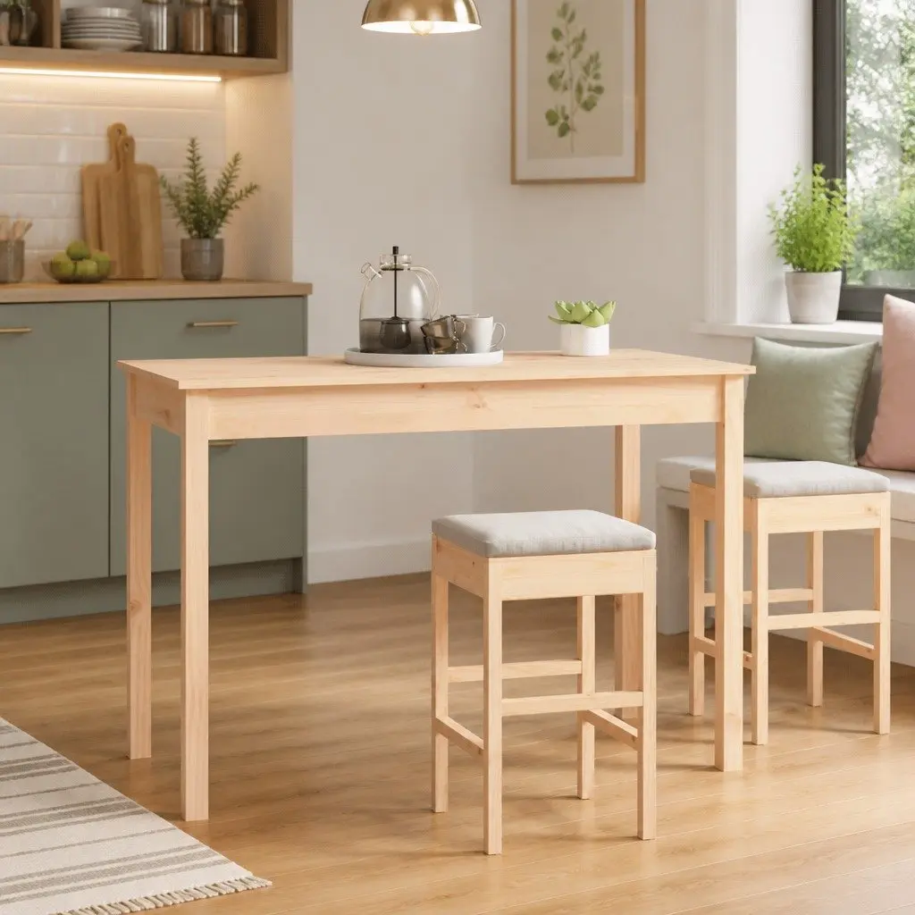 Brown Solid Pine Wood Dining Table 110x55x75cm