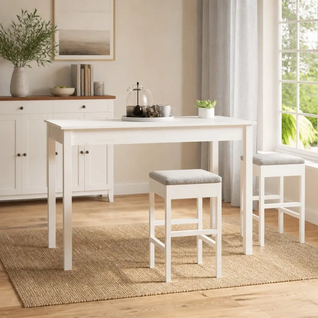 White Dining Table 110x55x75 cm in Solid Pine