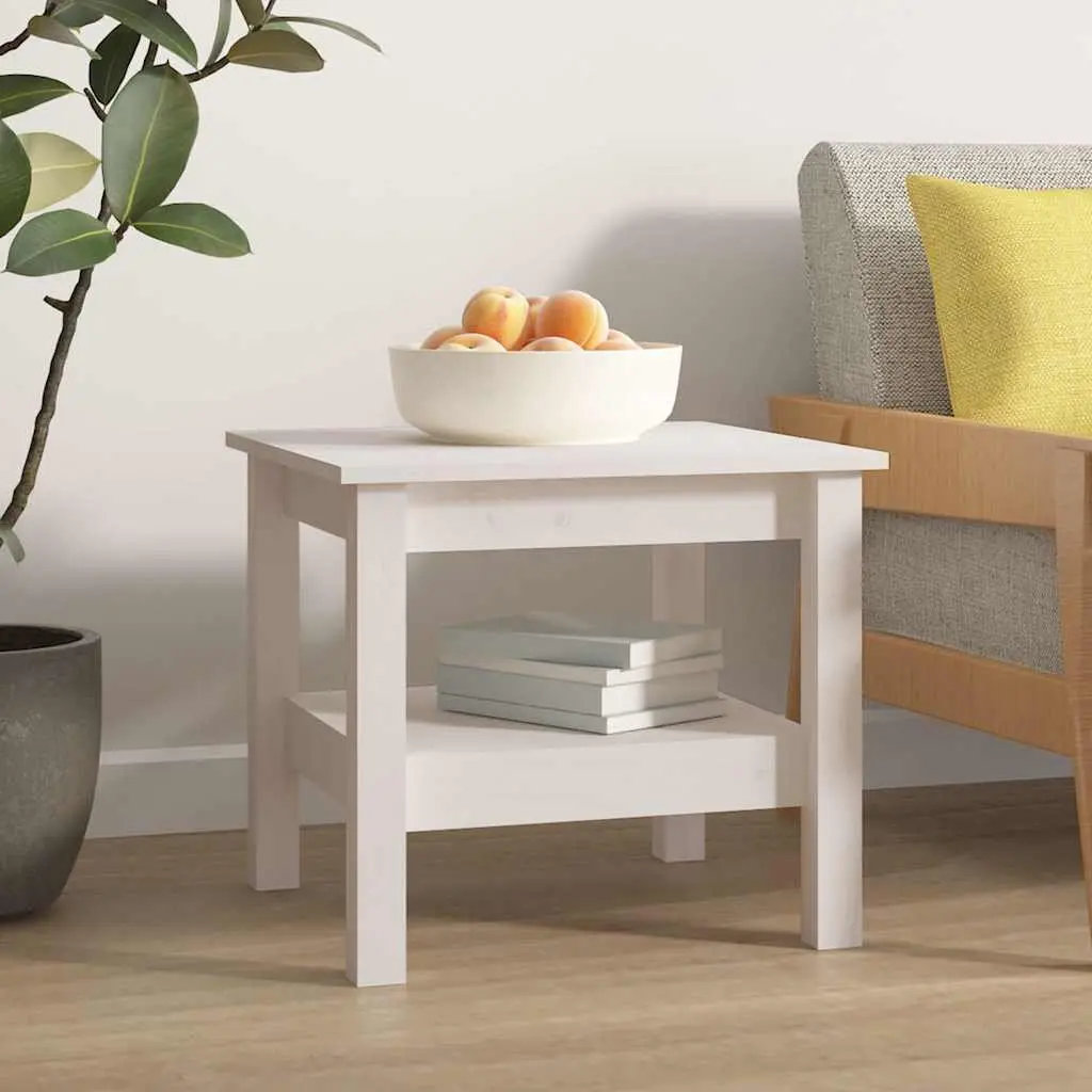 White Solid Pine Wood Coffee Table with Storage Shelf