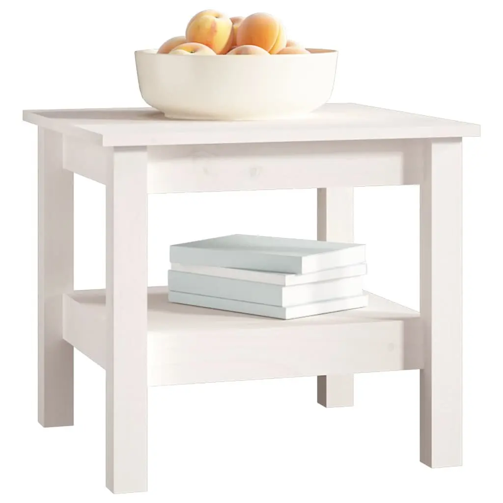 White Solid Pine Wood Coffee Table with Storage Shelf