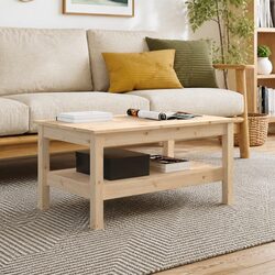 Sturdy Solid Wood Pine Coffee Table with Storage Shelf