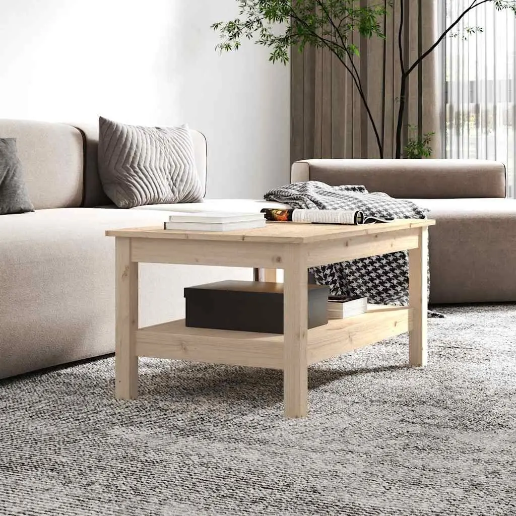 Solid Wood Pine Coffee Table with Storage Shelf