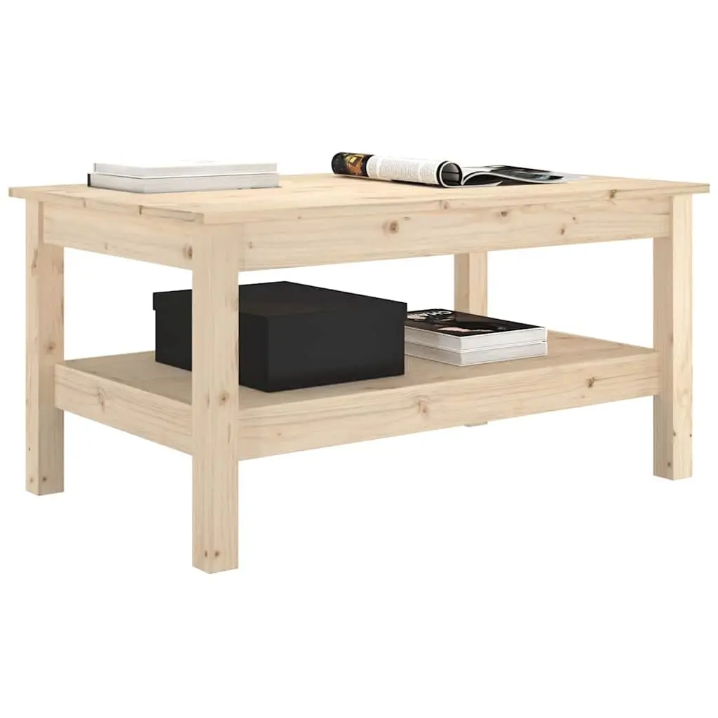 Solid Wood Pine Coffee Table with Storage Shelf