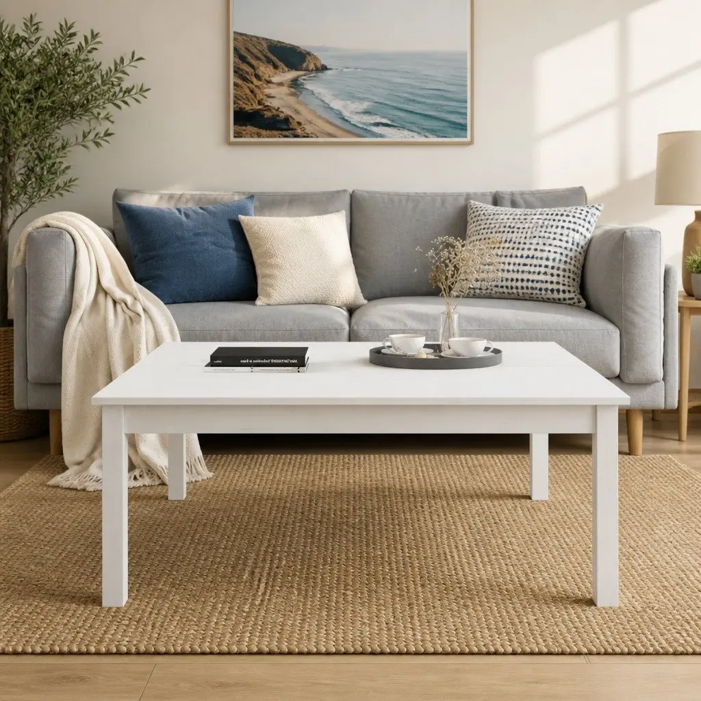 White Coffee Table 100x100x40 cm in Pine Wood