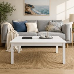 Sturdy White Coffee Table 100x100x40 cm in Pine Wood