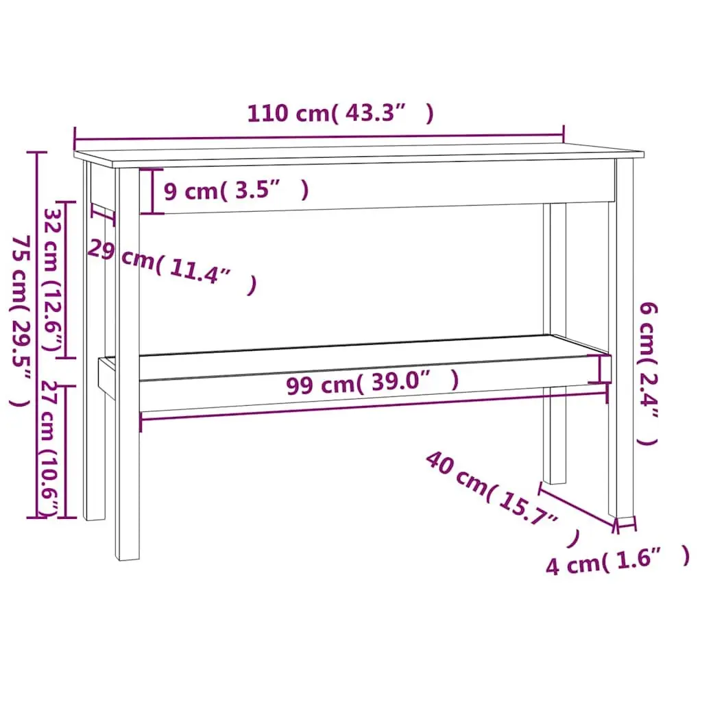 Solid Pine Wood Console Table with Storage