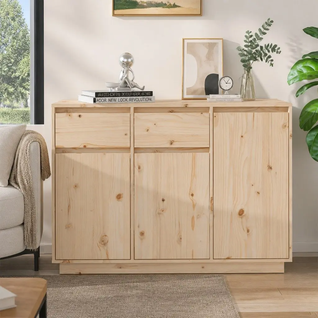 Solid Pine Wood Sideboard Cabinet 110cm with 2 Drawers