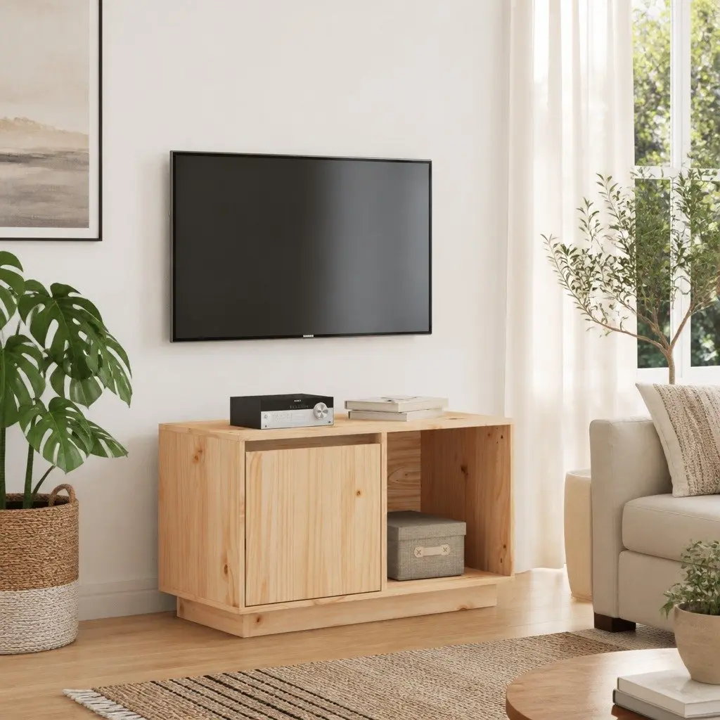 Solid Pine Wood TV Cabinet 74x35x44 cm Brown Storage Unit