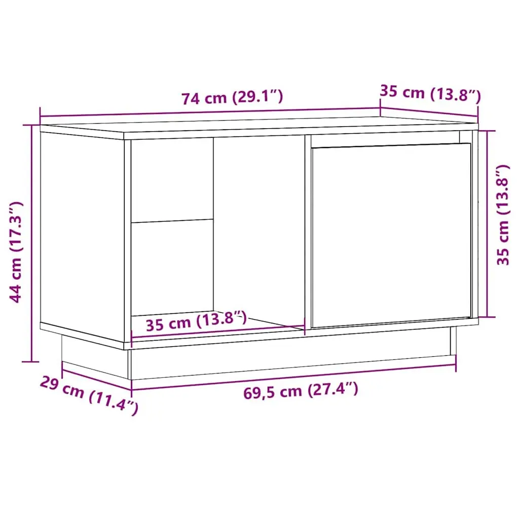Solid Pine Wood TV Cabinet 74x35x44 cm Brown Storage Unit