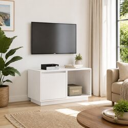 Stylish White TV Cabinet in Solid Pine Wood, 74x35x44 cm