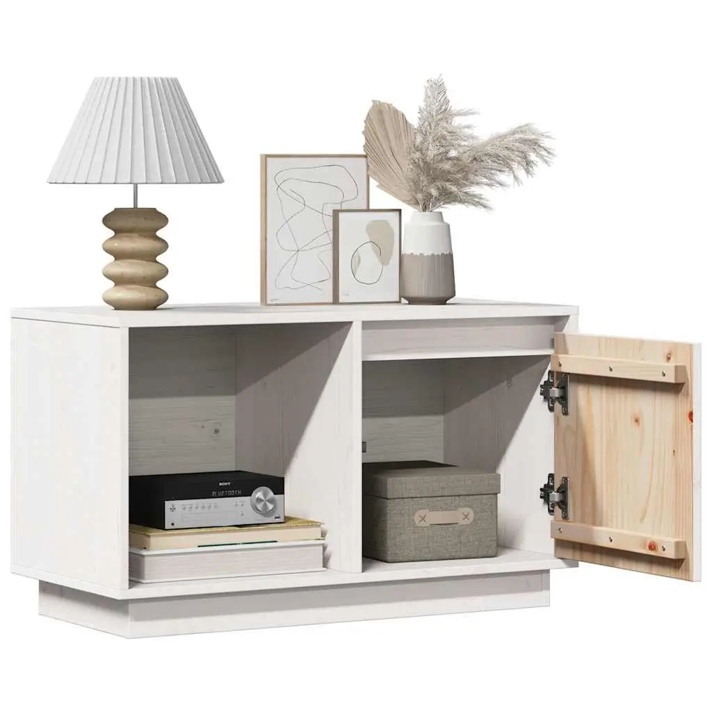 White TV Cabinet in Solid Pine Wood, 74x35x44 cm