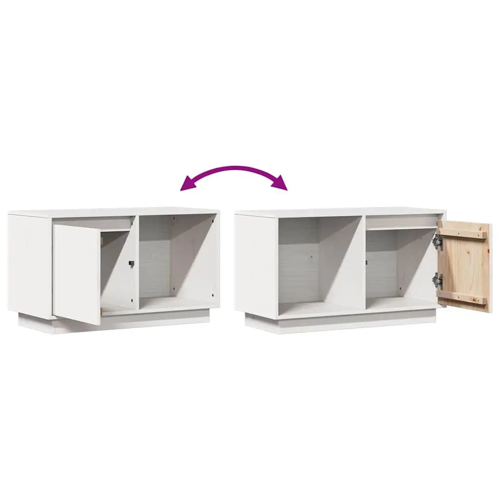 White TV Cabinet in Solid Pine Wood, 74x35x44 cm