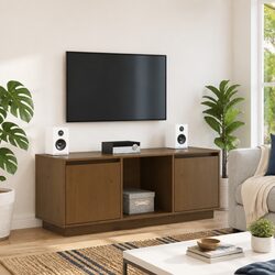 Honey Brown Solid Pine Wood TV Cabinet for Modern Living