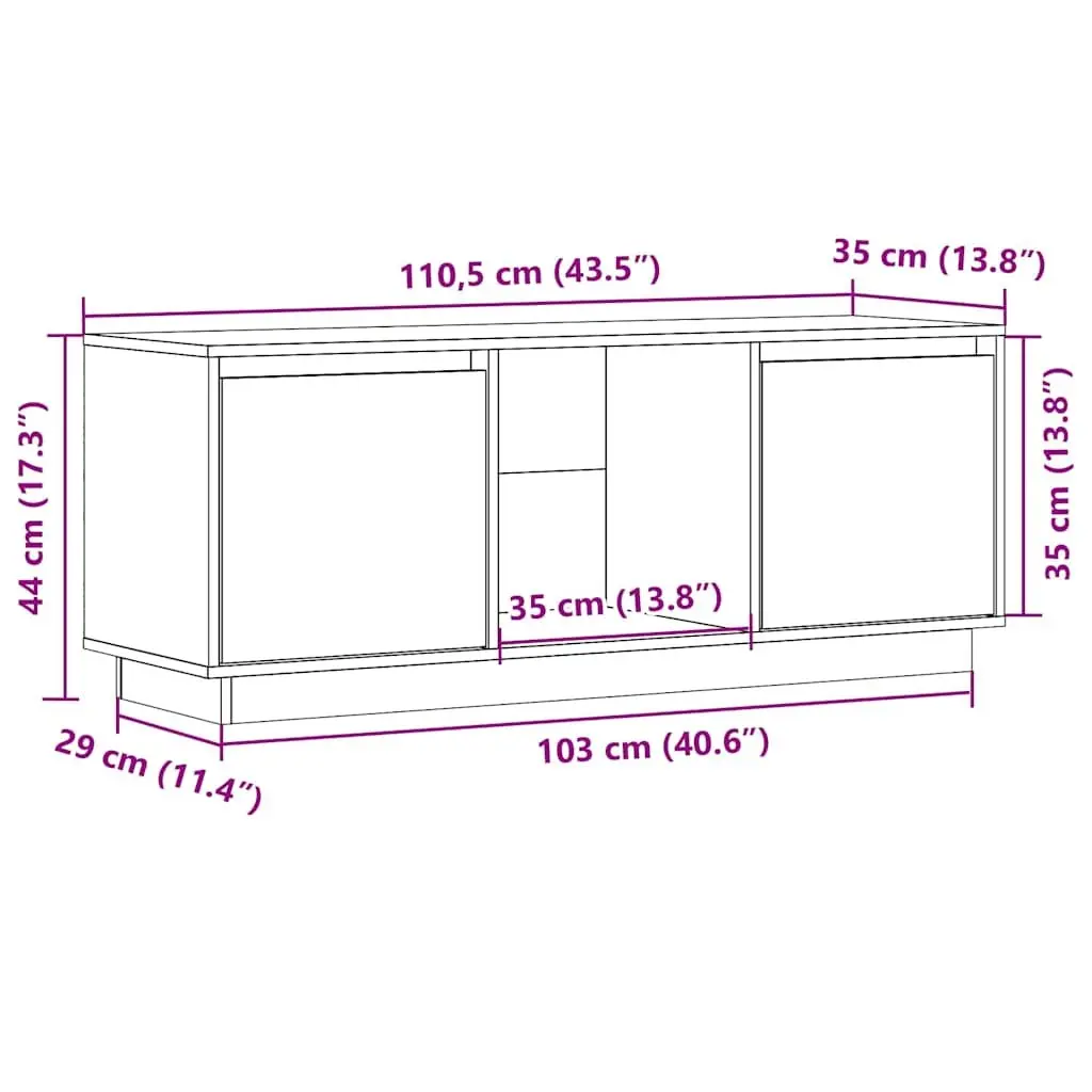 TV Cabinet Solid Pine Wood 110.5 x 35 x 44 cm Honey Brown Media Storage Unit Living Room Furniture