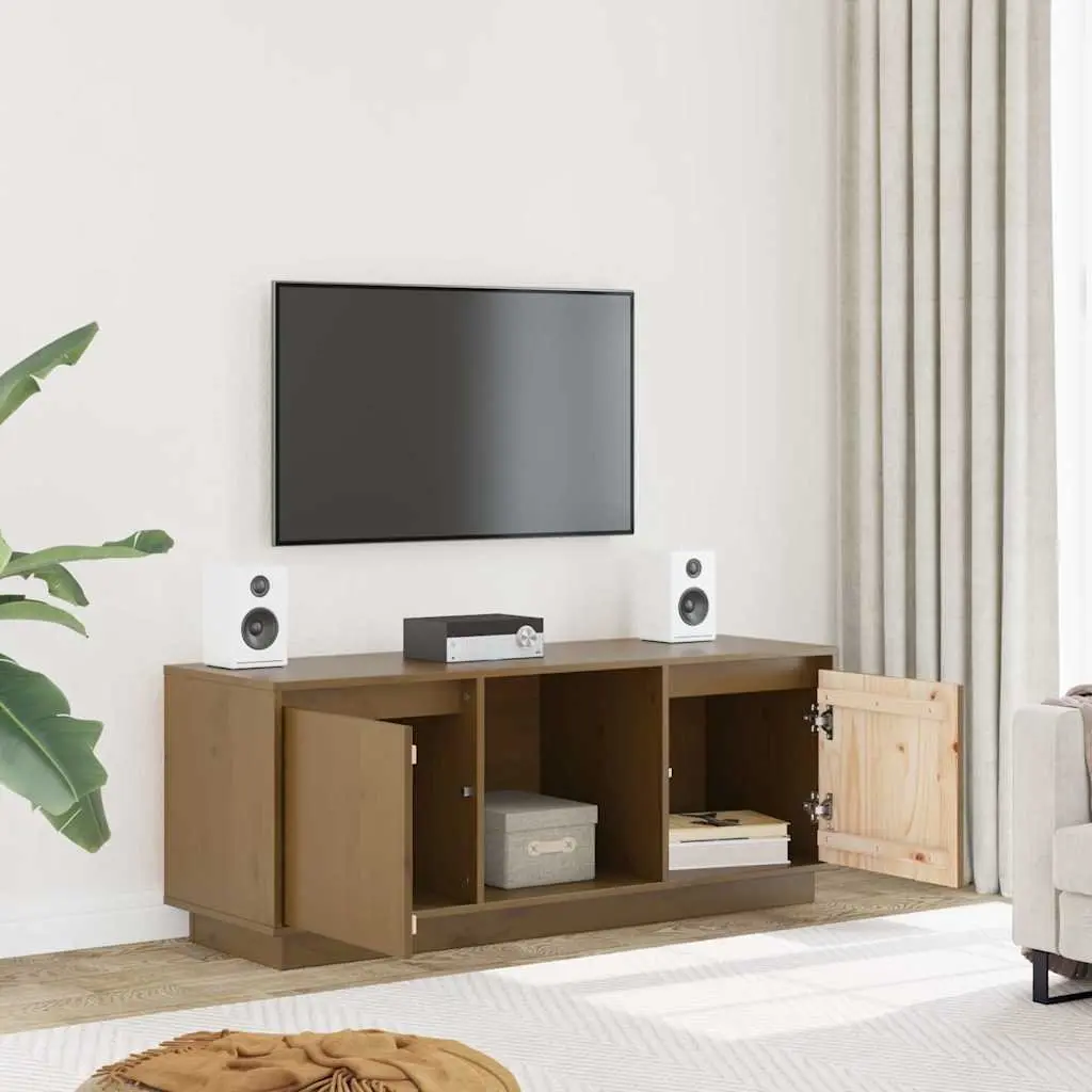 TV Cabinet Solid Pine Wood 110.5 x 35 x 44 cm Honey Brown Media Storage Unit Living Room Furniture