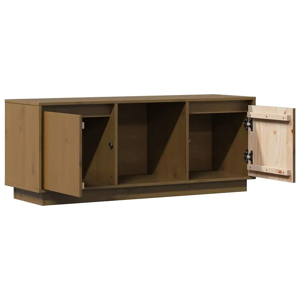 TV Cabinet Solid Pine Wood 110.5 x 35 x 44 cm Honey Brown Media Storage Unit Living Room Furniture