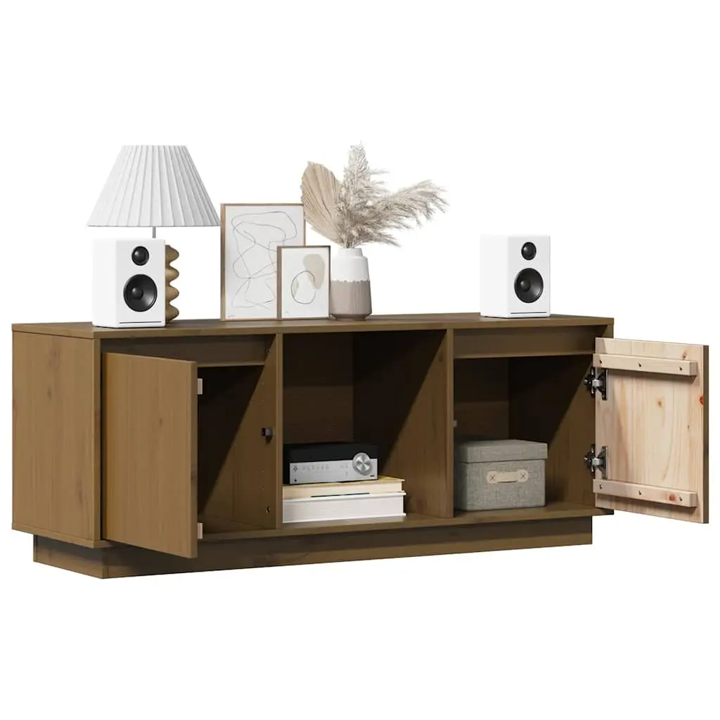 TV Cabinet Solid Pine Wood 110.5 x 35 x 44 cm Honey Brown Media Storage Unit Living Room Furniture