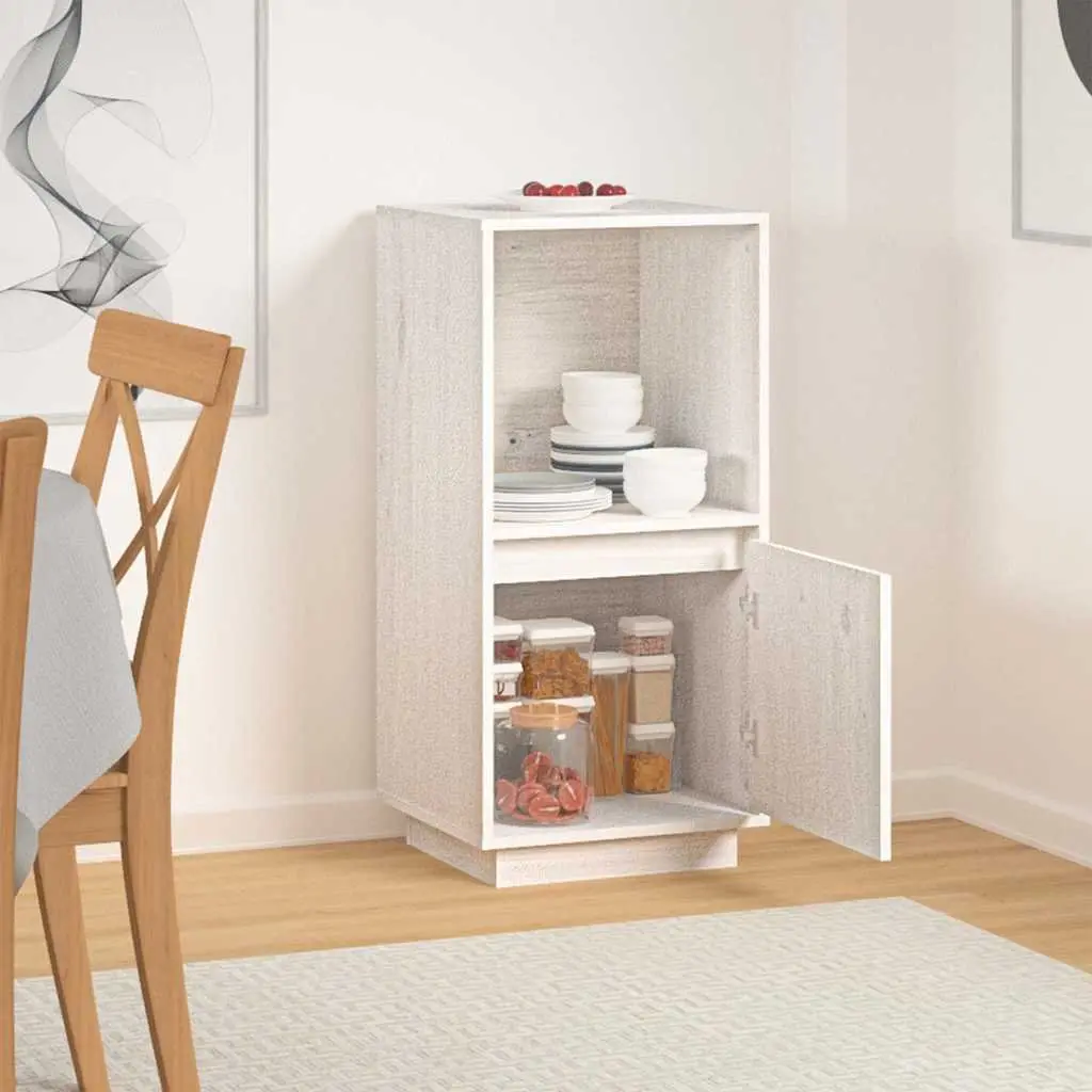 Solid Pine Wood Sideboard Cabinet in White Finish