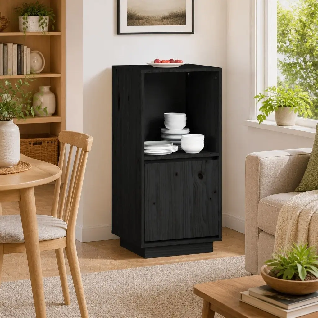 Black Sideboard Cabinet in Solid Pine Wood