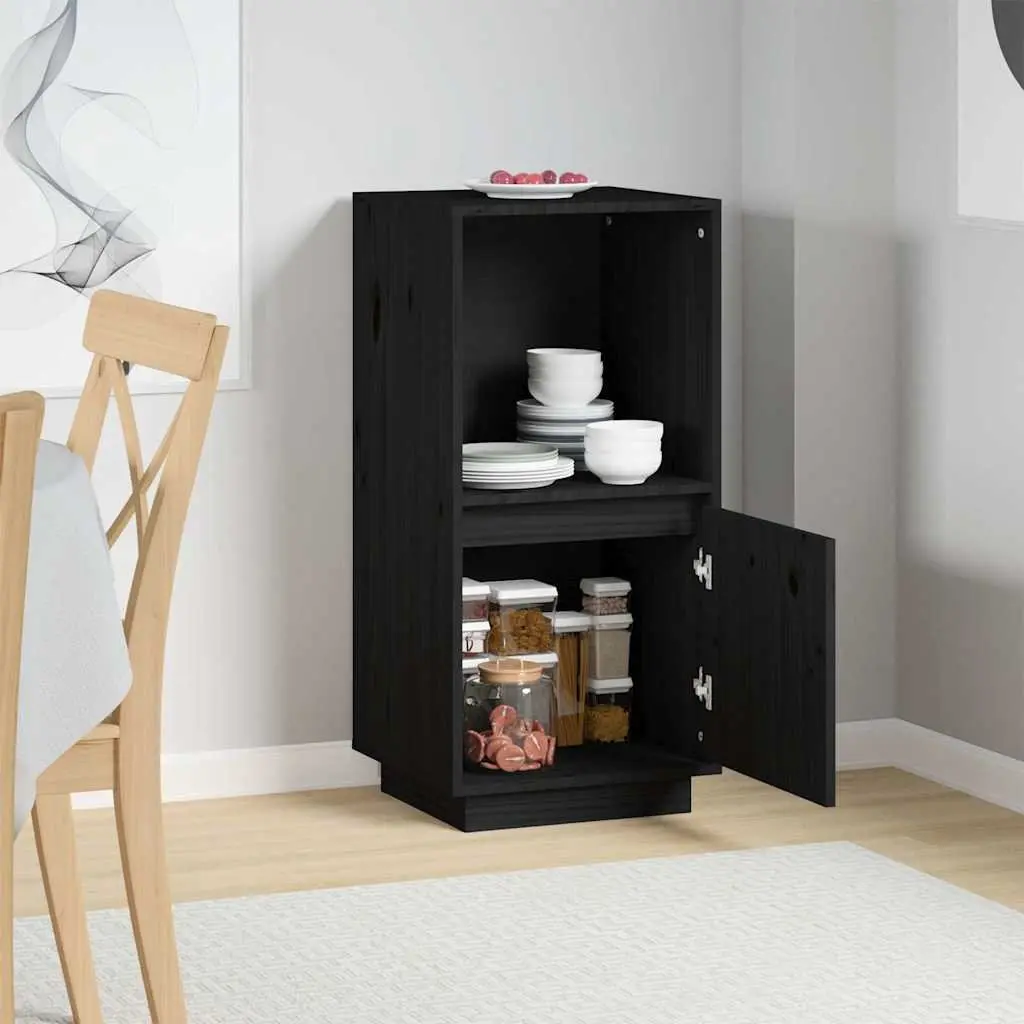 Black Sideboard Cabinet in Solid Pine Wood