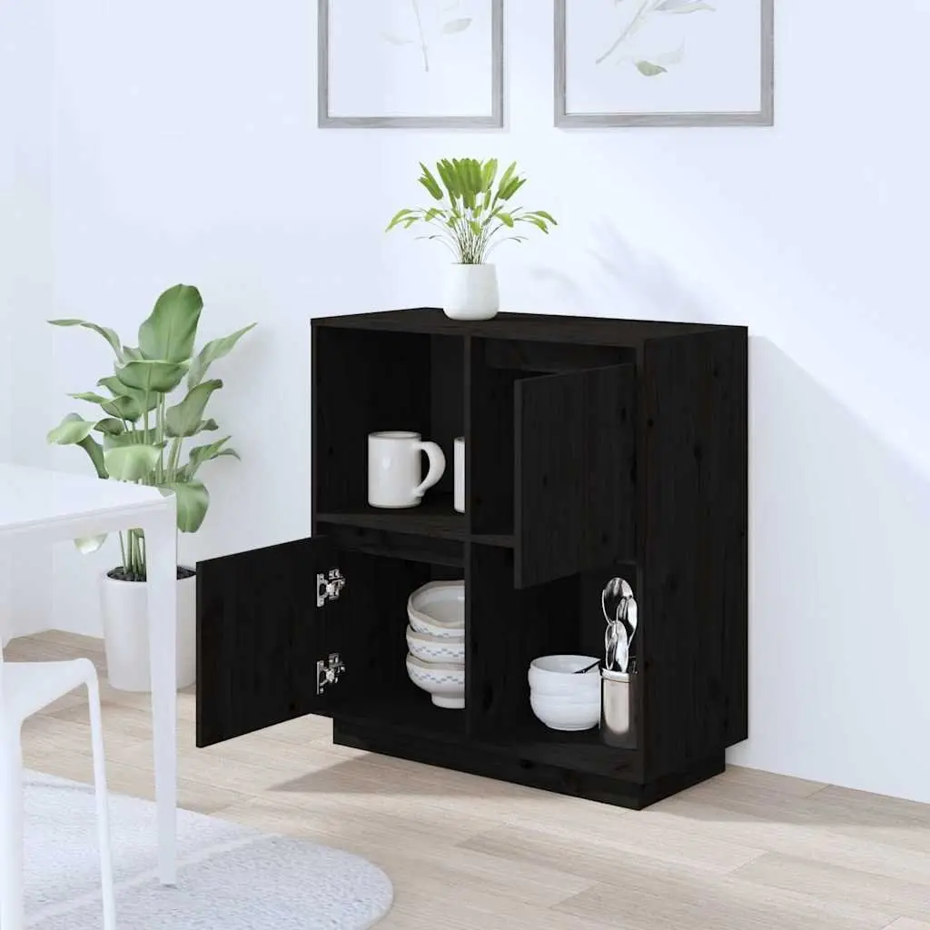 Sideboard Black 74x35x80 cm Storage Cabinet Solid Wood Pine 2 Doors Compartments