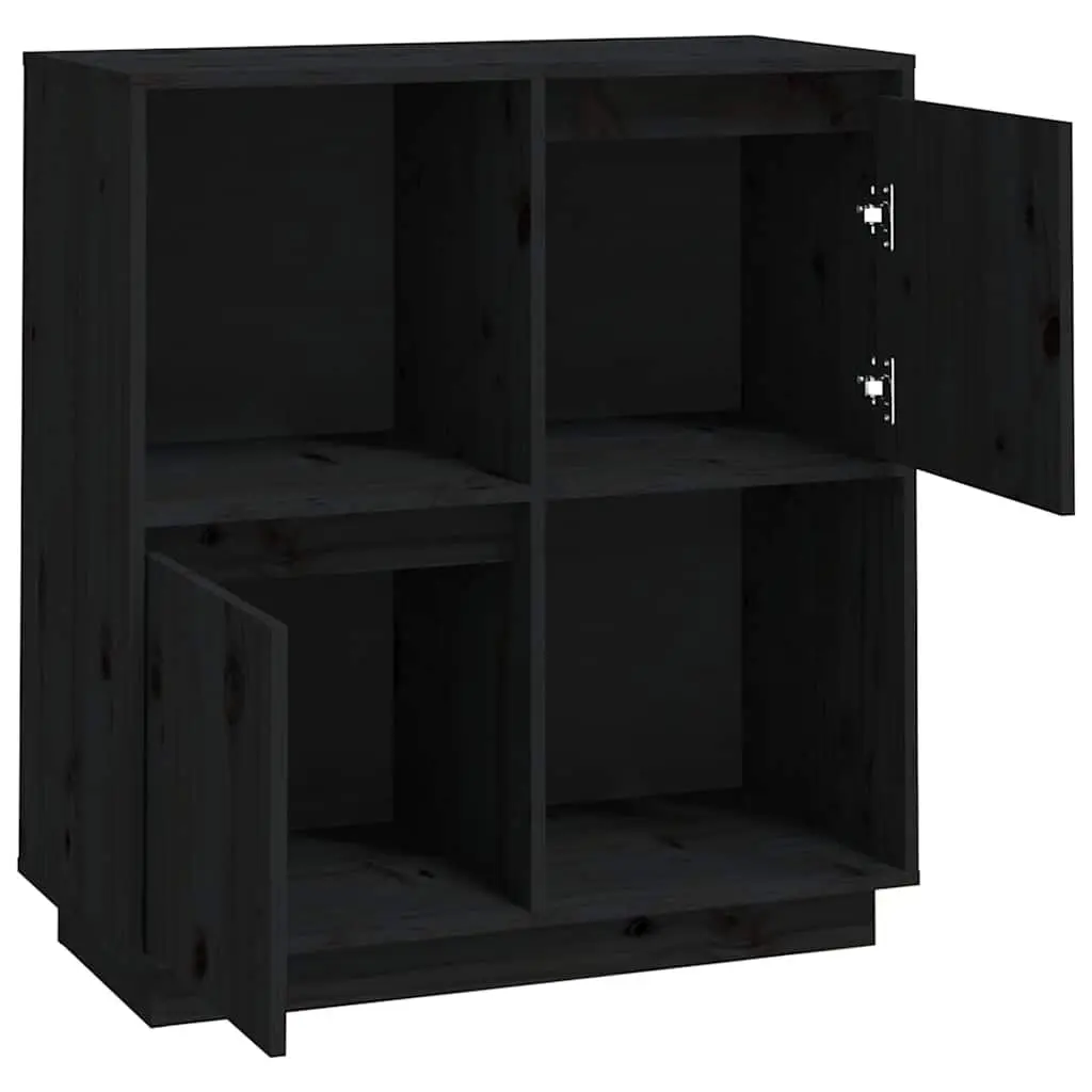 Sideboard Black 74x35x80 cm Storage Cabinet Solid Wood Pine 2 Doors Compartments