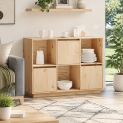 Solid Pine Wood Sideboard with 3 Doors – 110.5x35x80cm