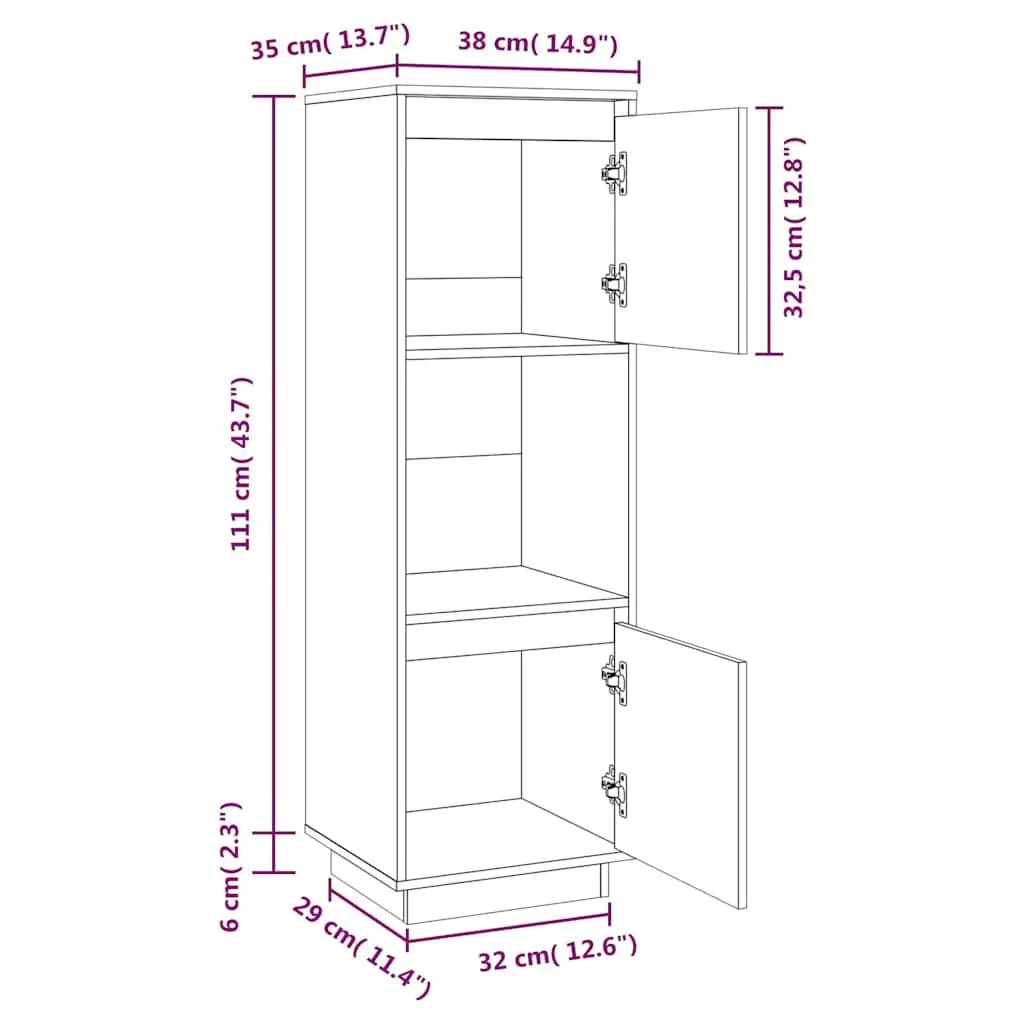Highboard Solid Wood Pine 38x35x117cm Brown