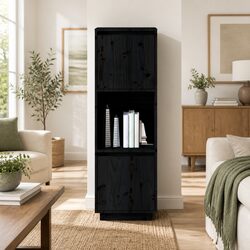 Black Solid Wood Highboard Cabinet for Stylish Storage