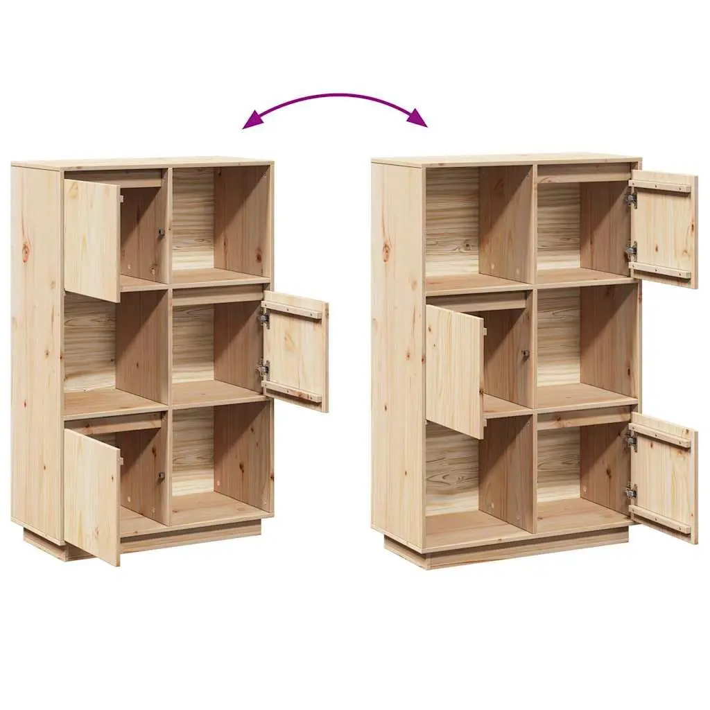 Solid Pine Wooden Highboard Storage Cabinet in Brown