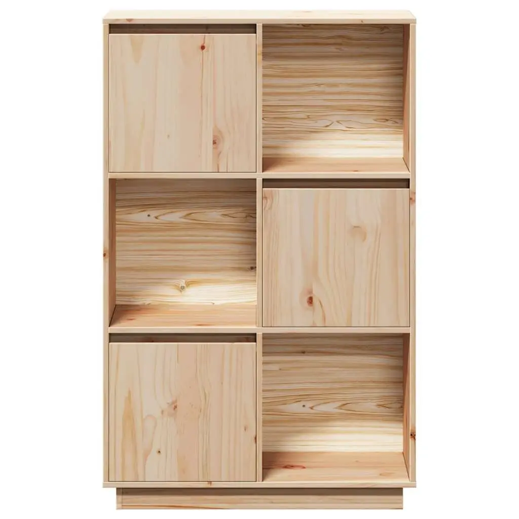 Solid Pine Wooden Highboard Storage Cabinet in Brown