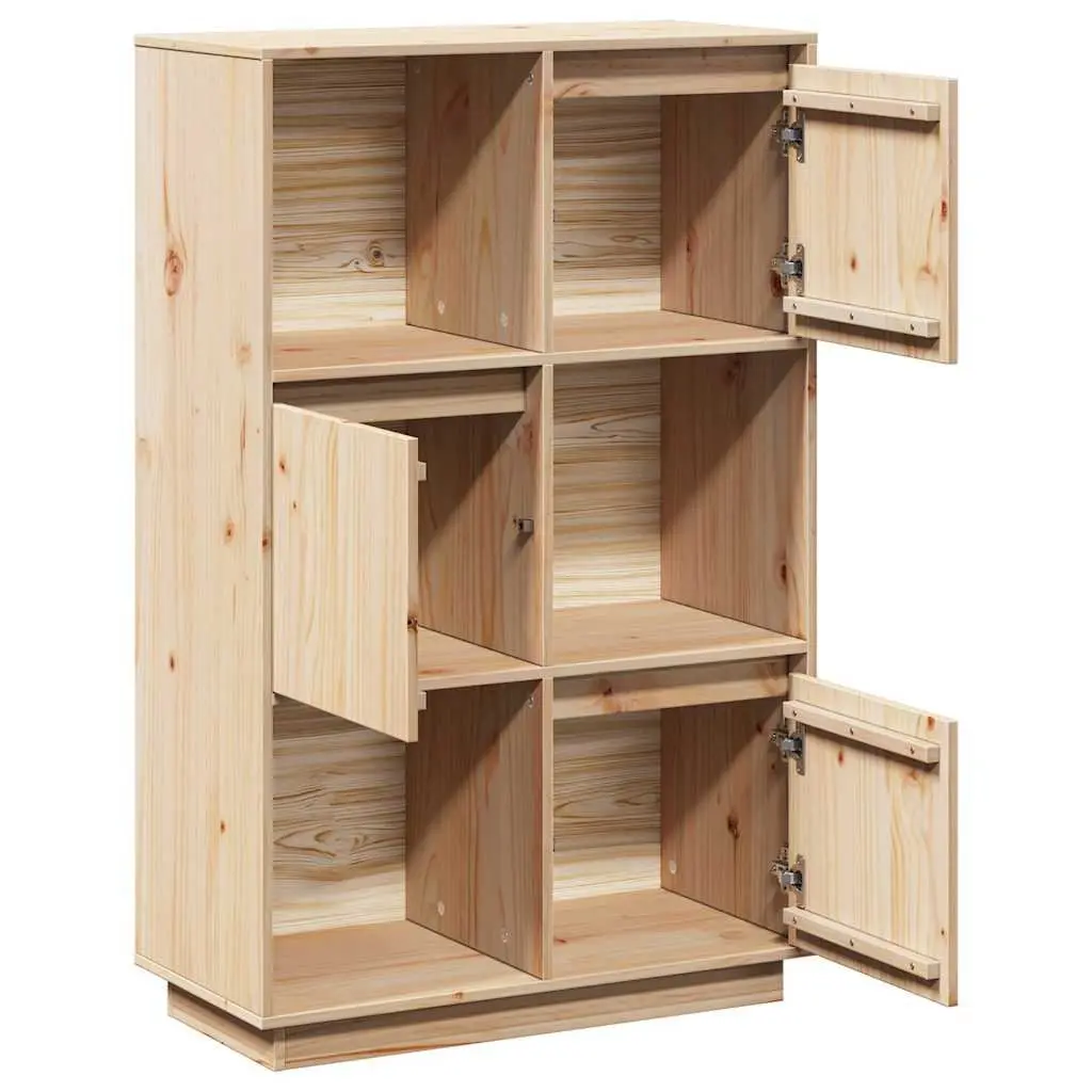 Solid Pine Wooden Highboard Storage Cabinet in Brown