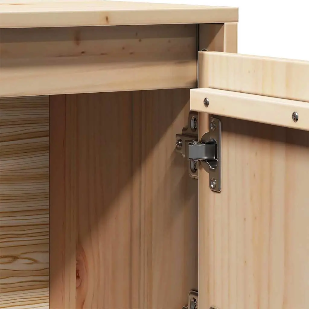 Solid Pine Wooden Highboard Storage Cabinet in Brown