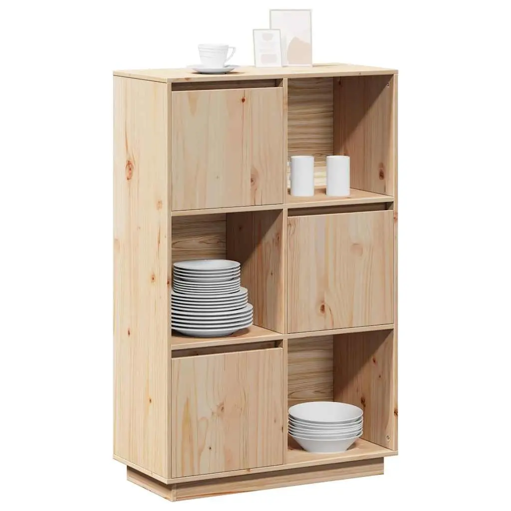 Solid Pine Wooden Highboard Storage Cabinet in Brown