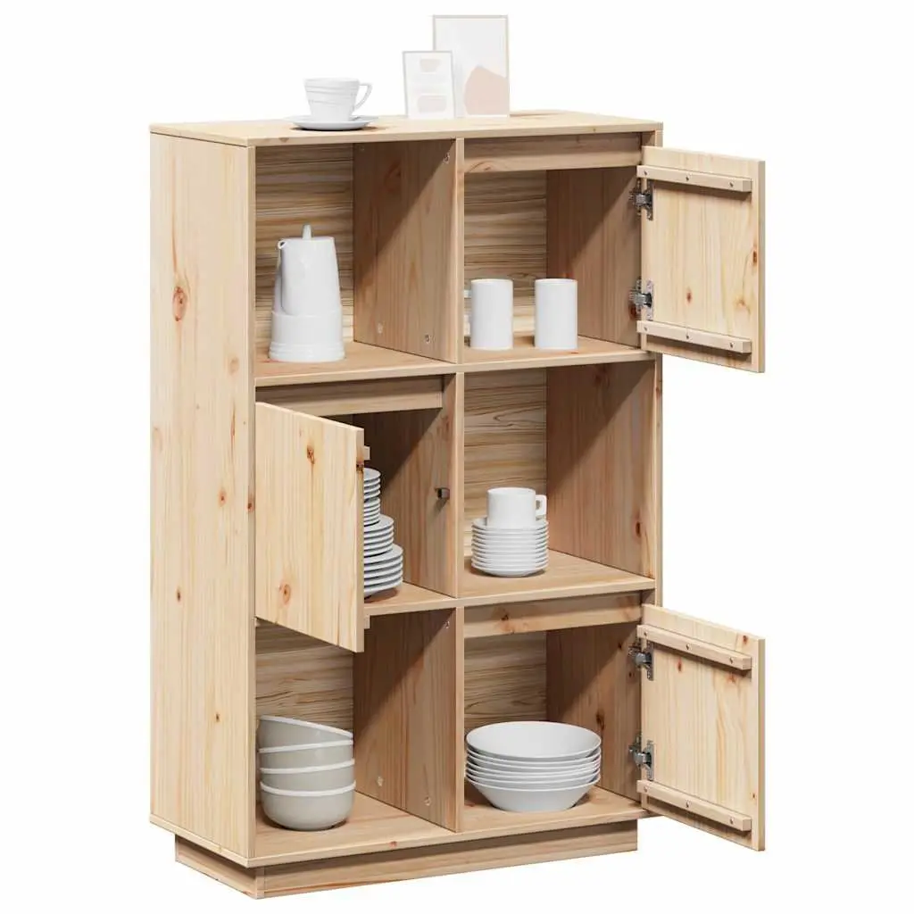 Solid Pine Wooden Highboard Storage Cabinet in Brown