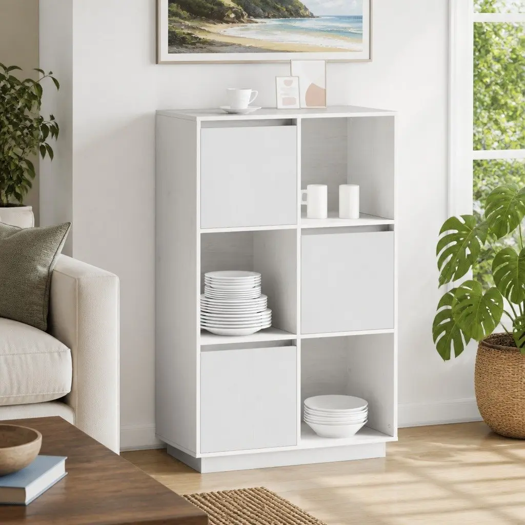 Solid Pine Wood Highboard Storage Cabinet 74x35x117cm