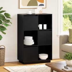High-Quality Solid Pine Wood Highboard in Black