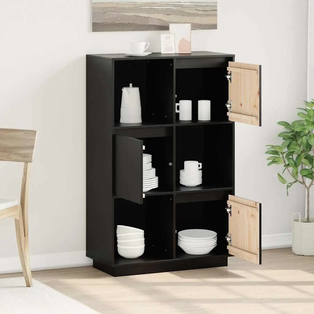 Solid Pine Wood Highboard in Black